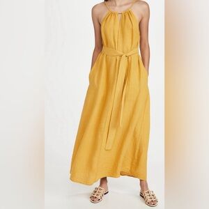 Velvet yellow linen maxi dress